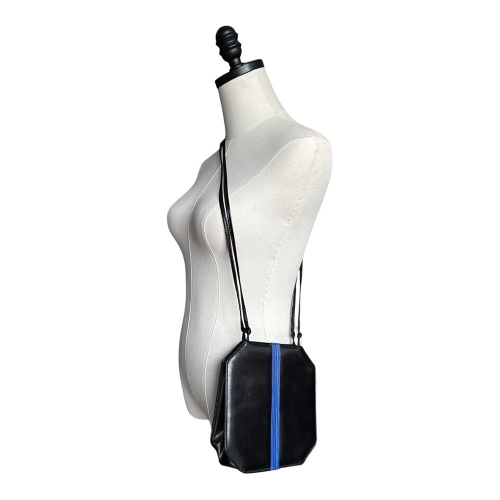 Susan Gail Vintage Leather Black with Blue stripe Shoulder Bag